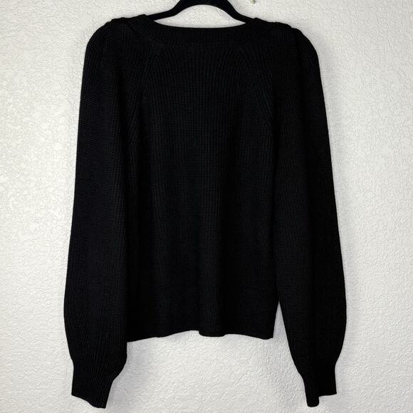 The Reset R Label Must Have V Neck Wool Sweater Balloon Sleeve Top Black Sz M - Picture 3 of 5